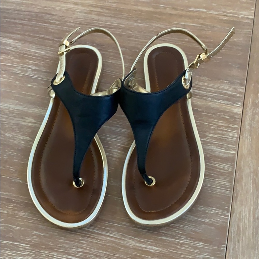 ALDO Black & gold leather thong sandals